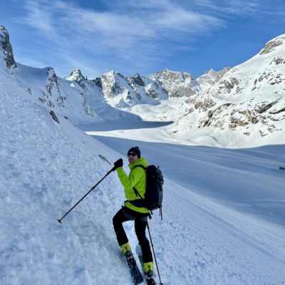 Ski touring on Forno Glacier